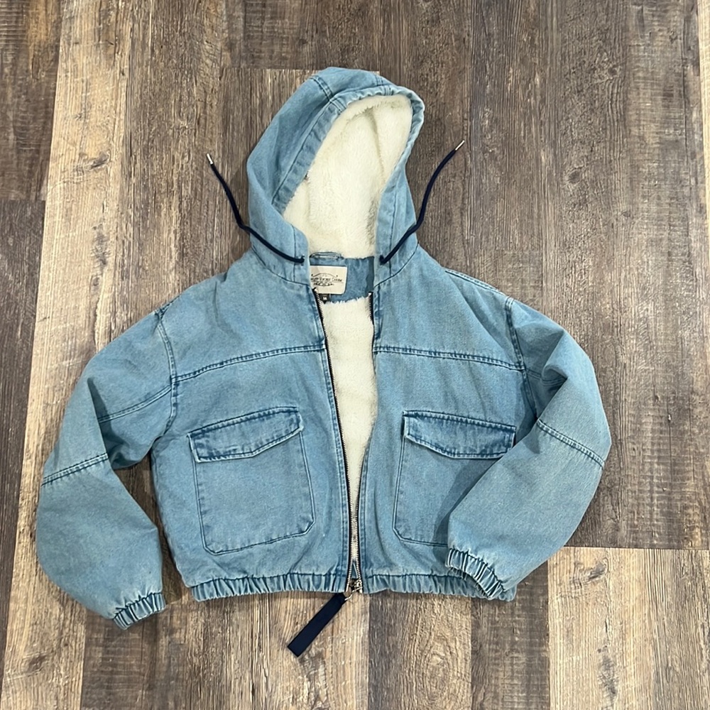 Denim fur crop jacket